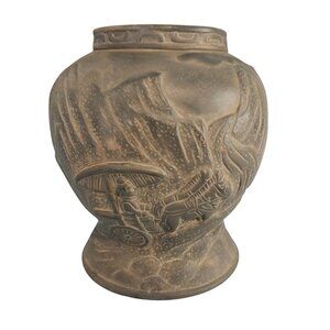 Chinese Metal Vase With Intricate Scenic Design
